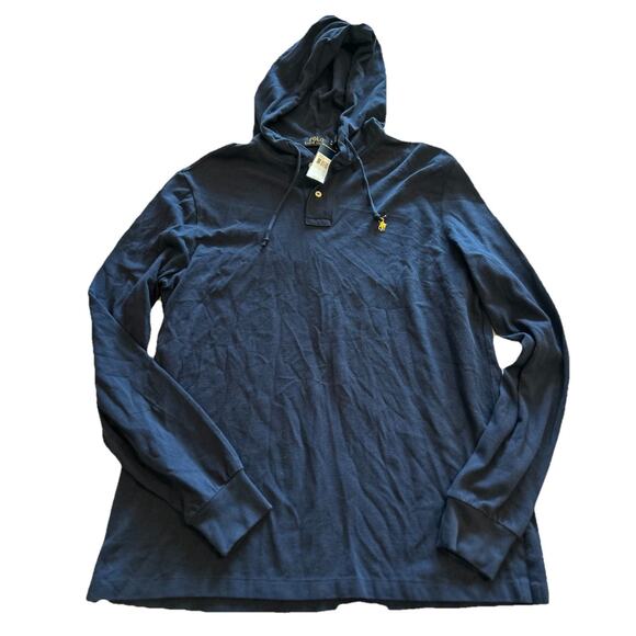 NWT Polo Ralph Lauren Hoodie Mens Large Blue Pullover Lightweight Yellow Pony - Picture 2 of 14